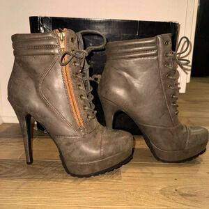 Charlotte Russe Taupe Lace-Up Heeled Boots